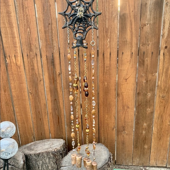 Halloween Goth Decor Iron Spider Beaded Wind Chime Mobile & Rustic Bells - Picture 4 of 10